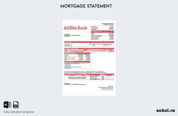 цифровая загрузка Черногория Выписка по ипотеке Addiko Bank Шаблон в формате Wor